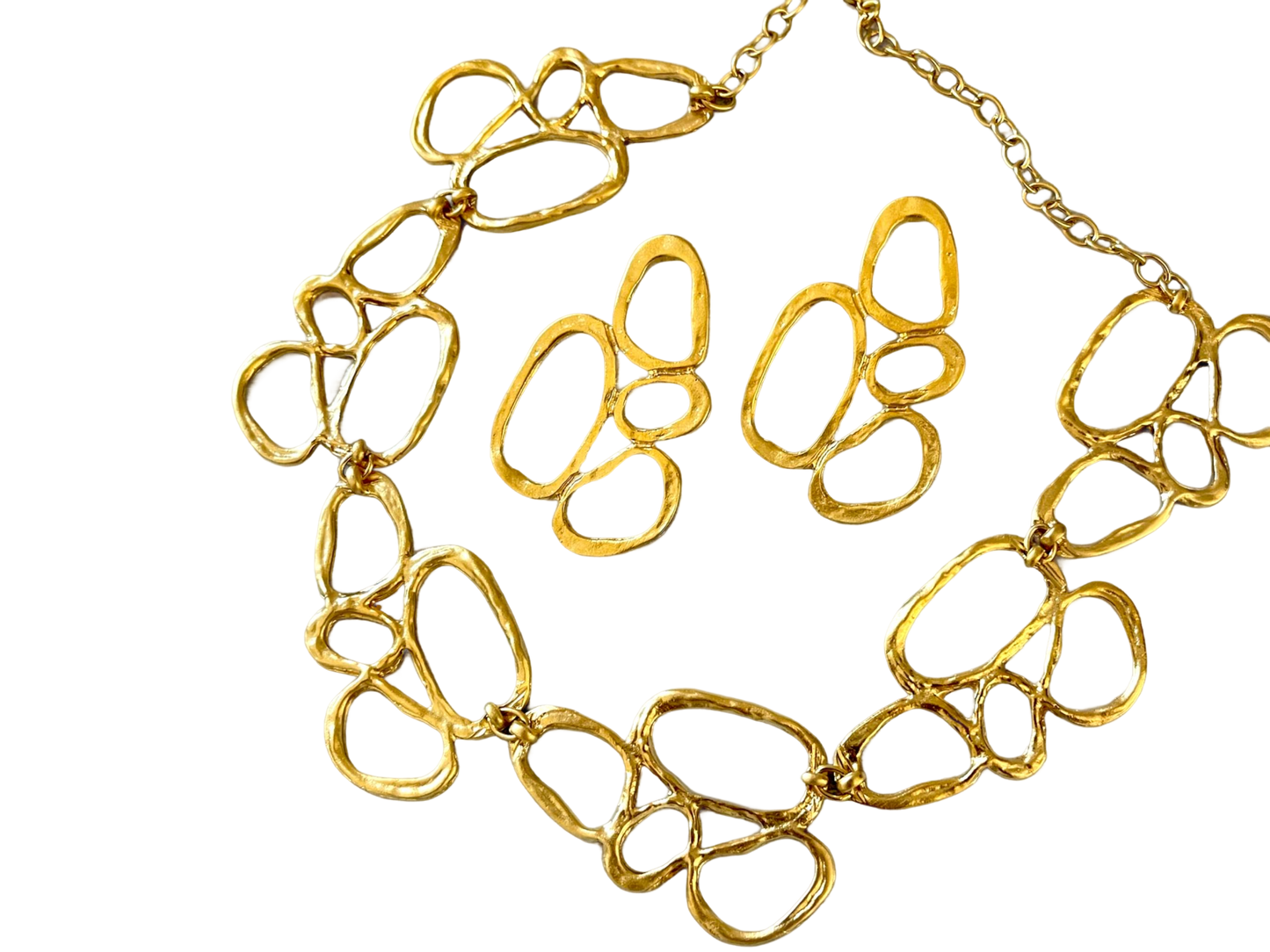 Gold Plated Chunky Necklace Earrings Set - Two Tone Geometric Minimalist Jewelry, Handmade In Turkey - Glam Duchess