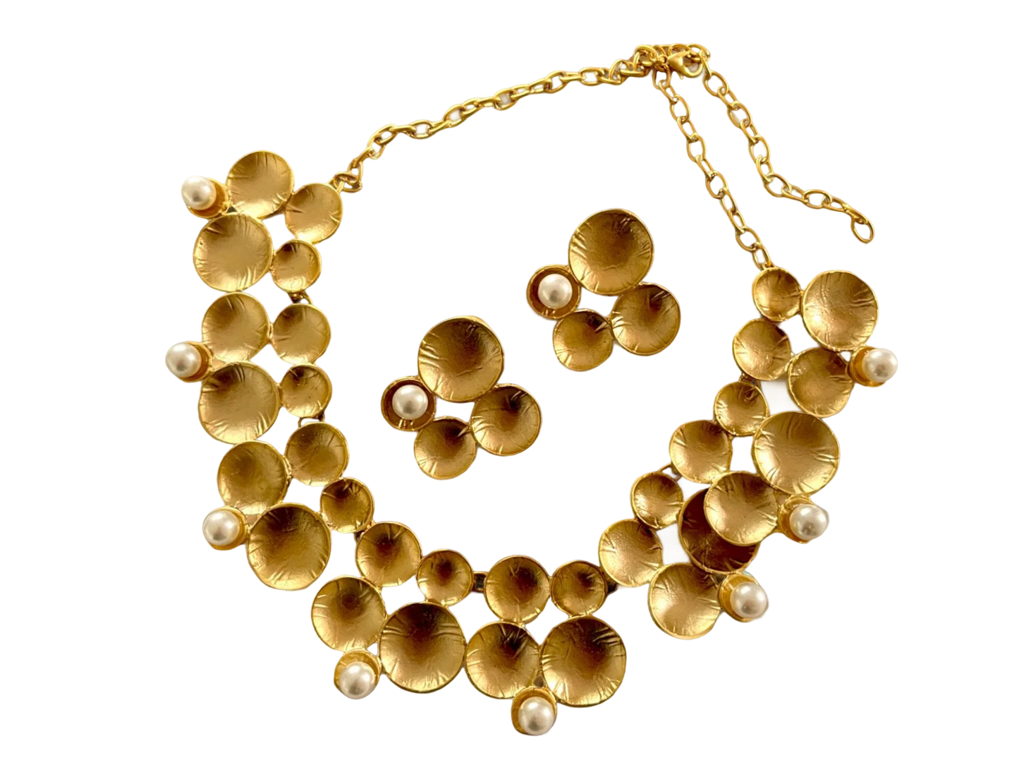 Handmade Gold Necklace - Chunky Pearl Jewelry Set | Matte Gold Plated, Adjustable Length by Glam Duchess (unique-gold-necklace-earrings-chunky-jewelry-set-trendy-summer-fashion-jewelry-handmade-birthday-gift-for-her)