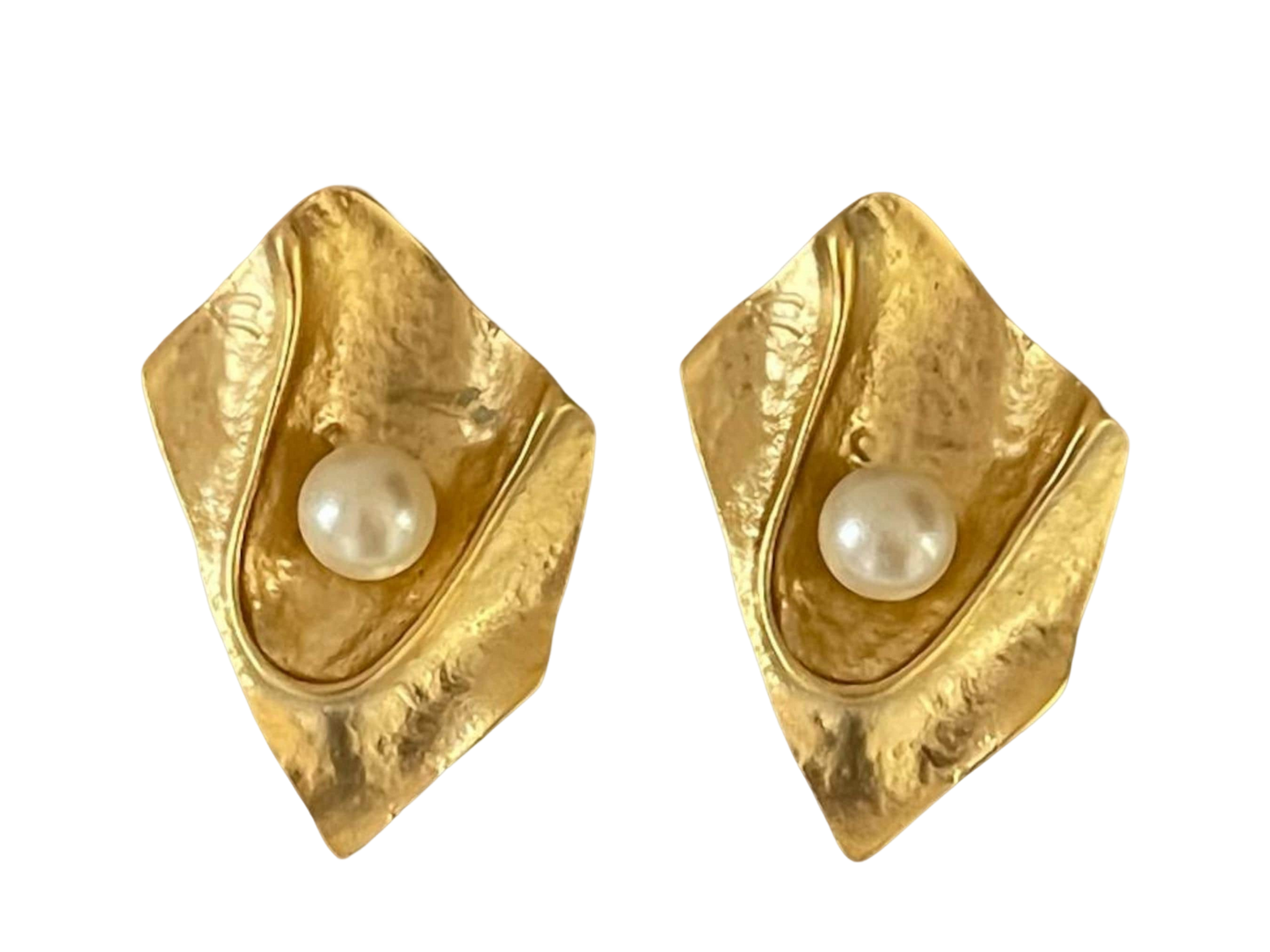 Handmade 18K Gold-Plated Pearl Statement Earrings - Unique Textured Dangle Jewelry, Handmade In Turkey - Glam Duchess