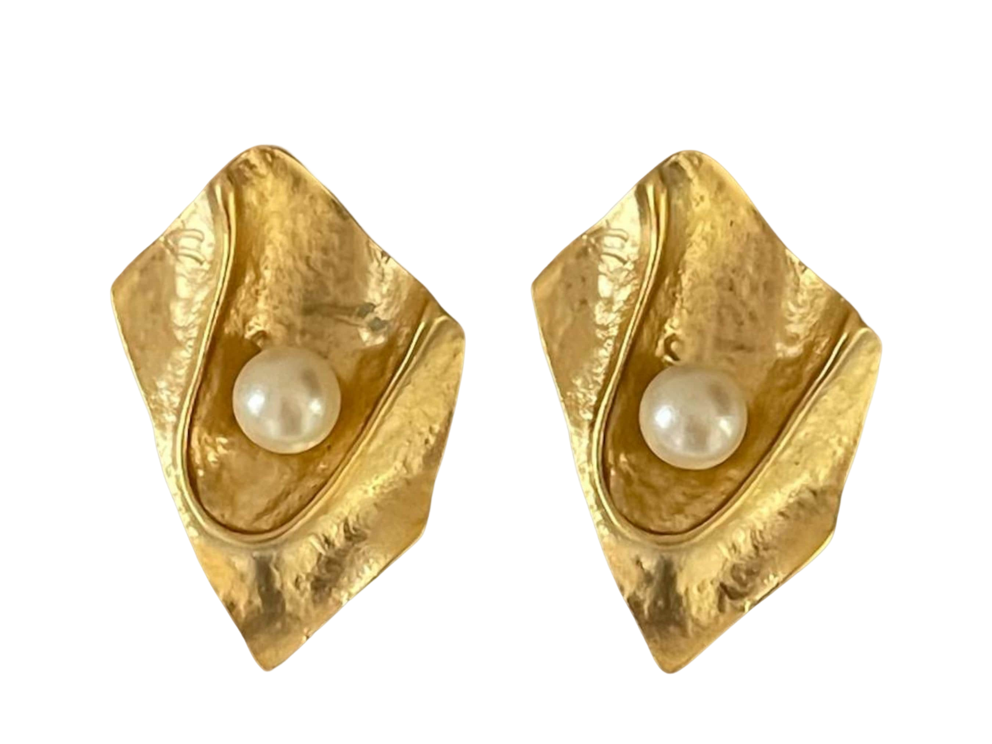 Handmade 18K Gold-Plated Pearl Statement Earrings - Unique Textured Dangle Jewelry, Handmade In Turkey - Glam Duchess