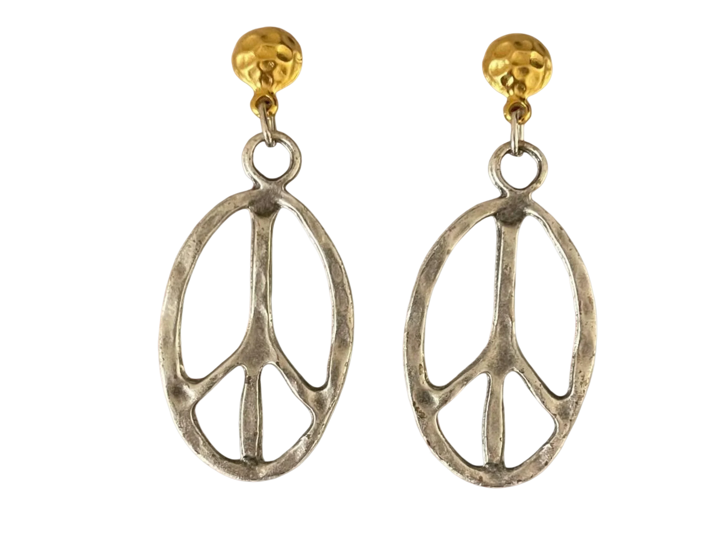 Boho Chic Earrings – Handmade Two Tone Gold Plated Peace Symbol Dangle Jewelry by Glam Duchess (handmade-18k-gold-plated-peace-symbol-two-tone-statement-earrings-gold-silver-plated-dangle-earrings-boho-chic-jewelry-made-in-turkey)
