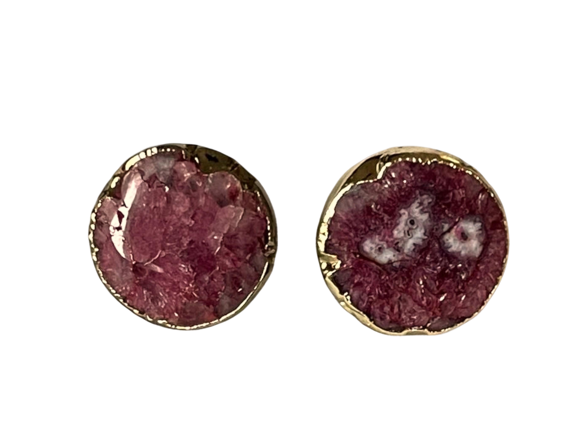 Geode Stud Earrings - Handmade Gold Plated Red Green Stone Jewelry, Handmade In Turkey - Glam Duchess