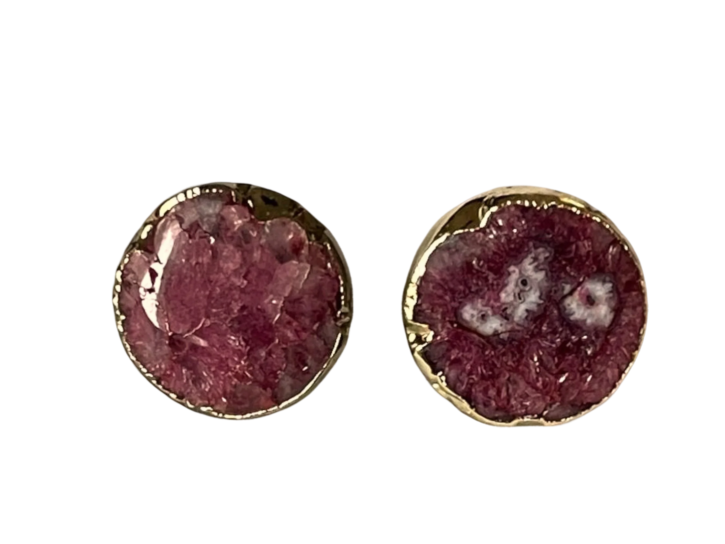 Geode Stud Earrings - Handmade Gold Plated Red Green Stone Jewelry, Handmade In Turkey - Glam Duchess