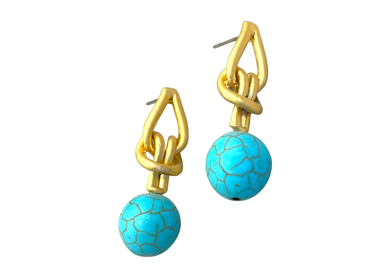 Handmade Turquoise Bead Knot Earrings - 18K Gold Plated Bohemian Dangle Jewelry, Handmade In Turkey - Glam Duchess
