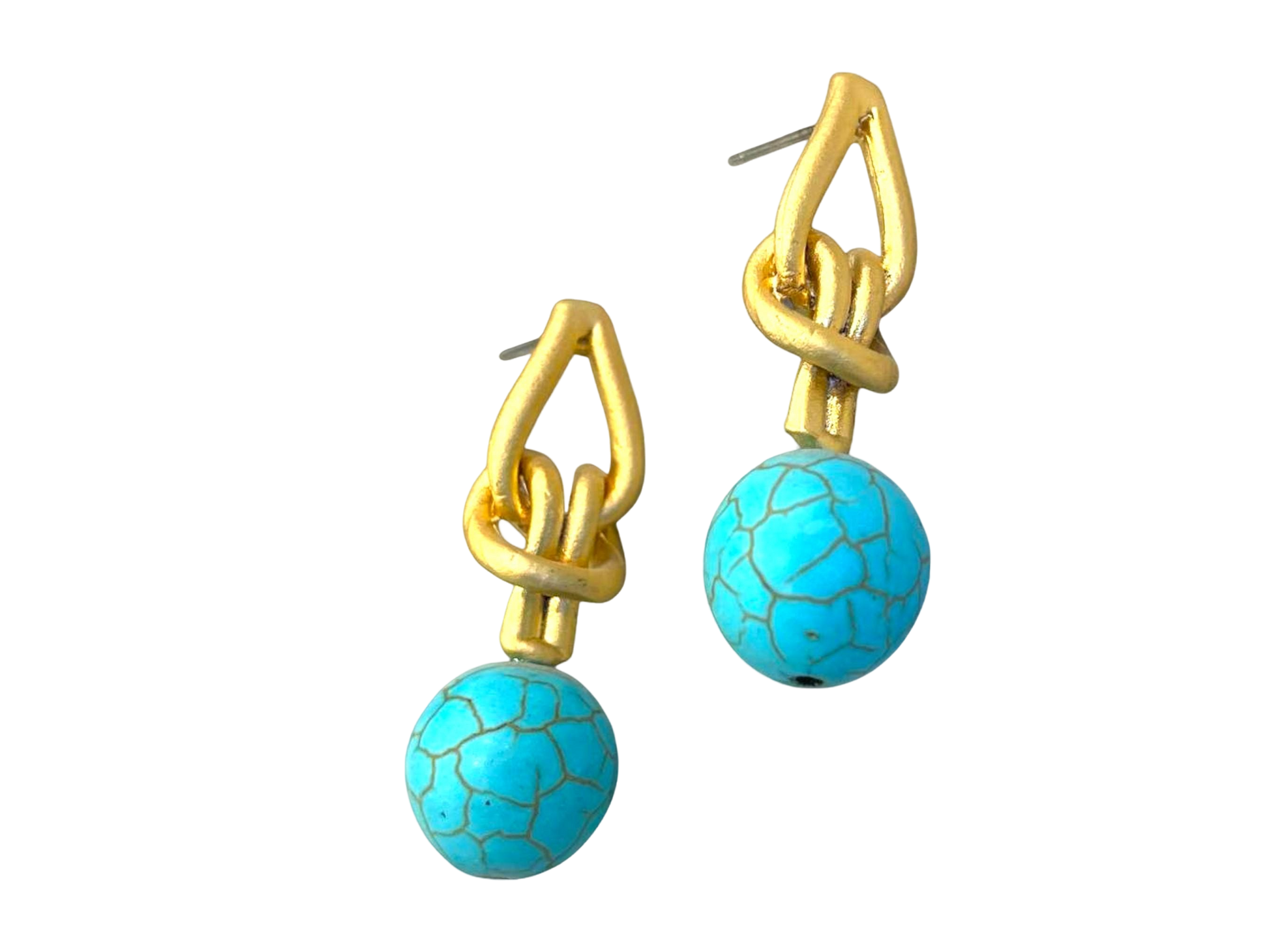 Handmade Turquoise Bead Knot Earrings - 18K Gold Plated Bohemian Dangle Jewelry, Handmade In Turkey - Glam Duchess