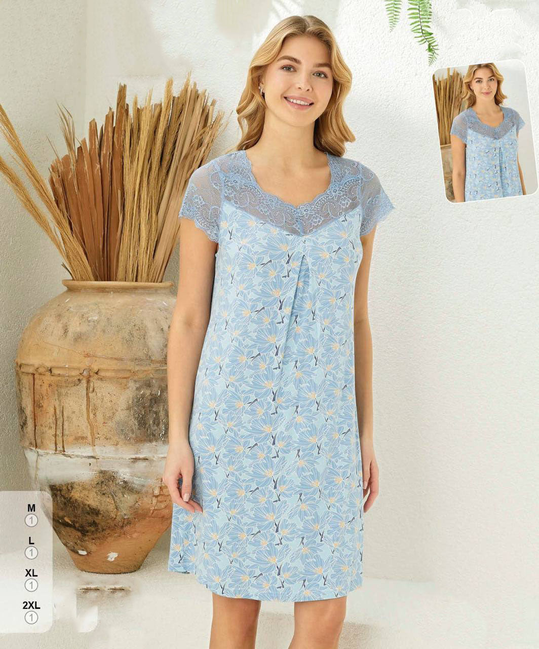 Super Soft& Comfortable Viscose Nightdress with Lace Detail, Made in Turkey
