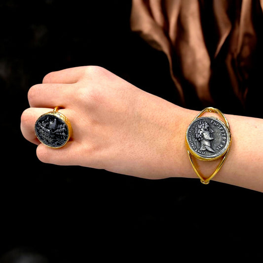 Handmade Gold Plated Imperial Gold Coin Bracelet & Ring Set – Ancient Roman-Inspired Statement Jewelry, Handmade In Turkey - Glam Duchess