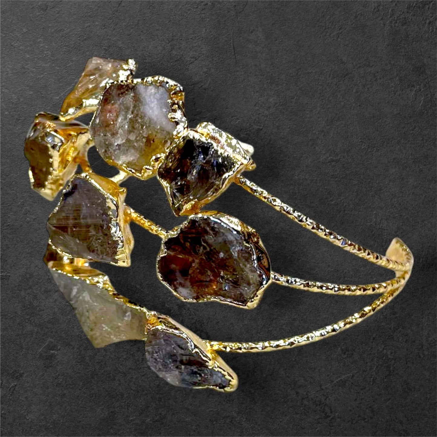 Handmade Gold-Plated Chunky Raw Agate Cuff Bracelet and Ring Set | Bohemian Bold Statement Gemstone Jewelry | Natural Stone Bracelet & Ring, Handmade In Turkey - Glam Duchess