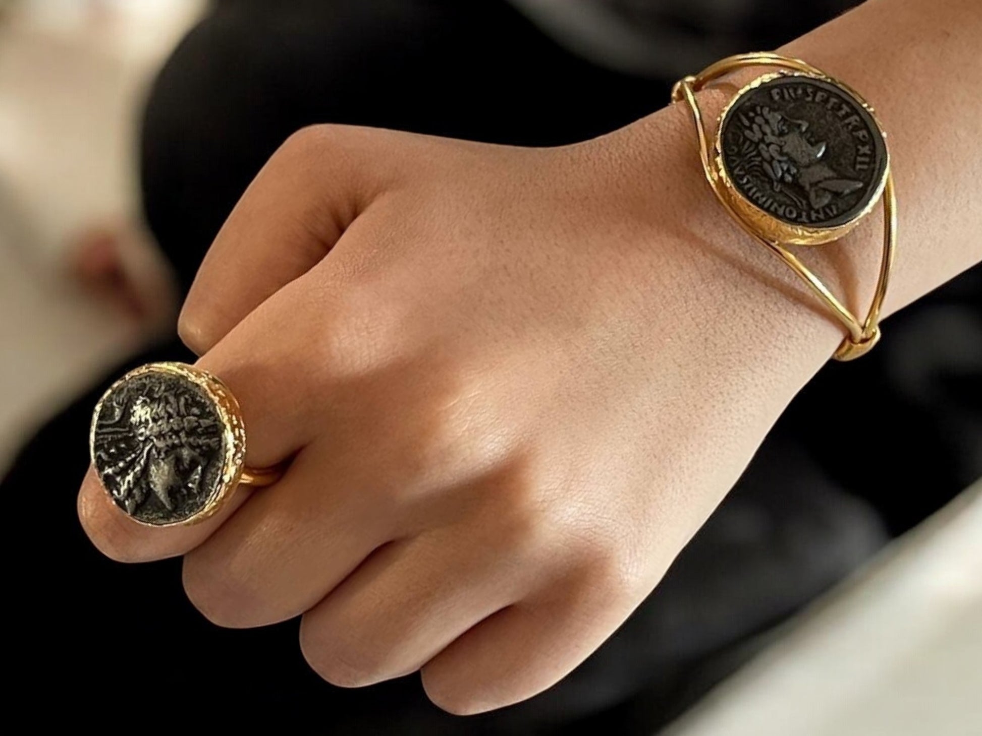 Handmade Gold Plated Imperial Gold Coin Bracelet & Ring Set – Ancient Roman-Inspired Statement Jewelry, Handmade In Turkey - Glam Duchess