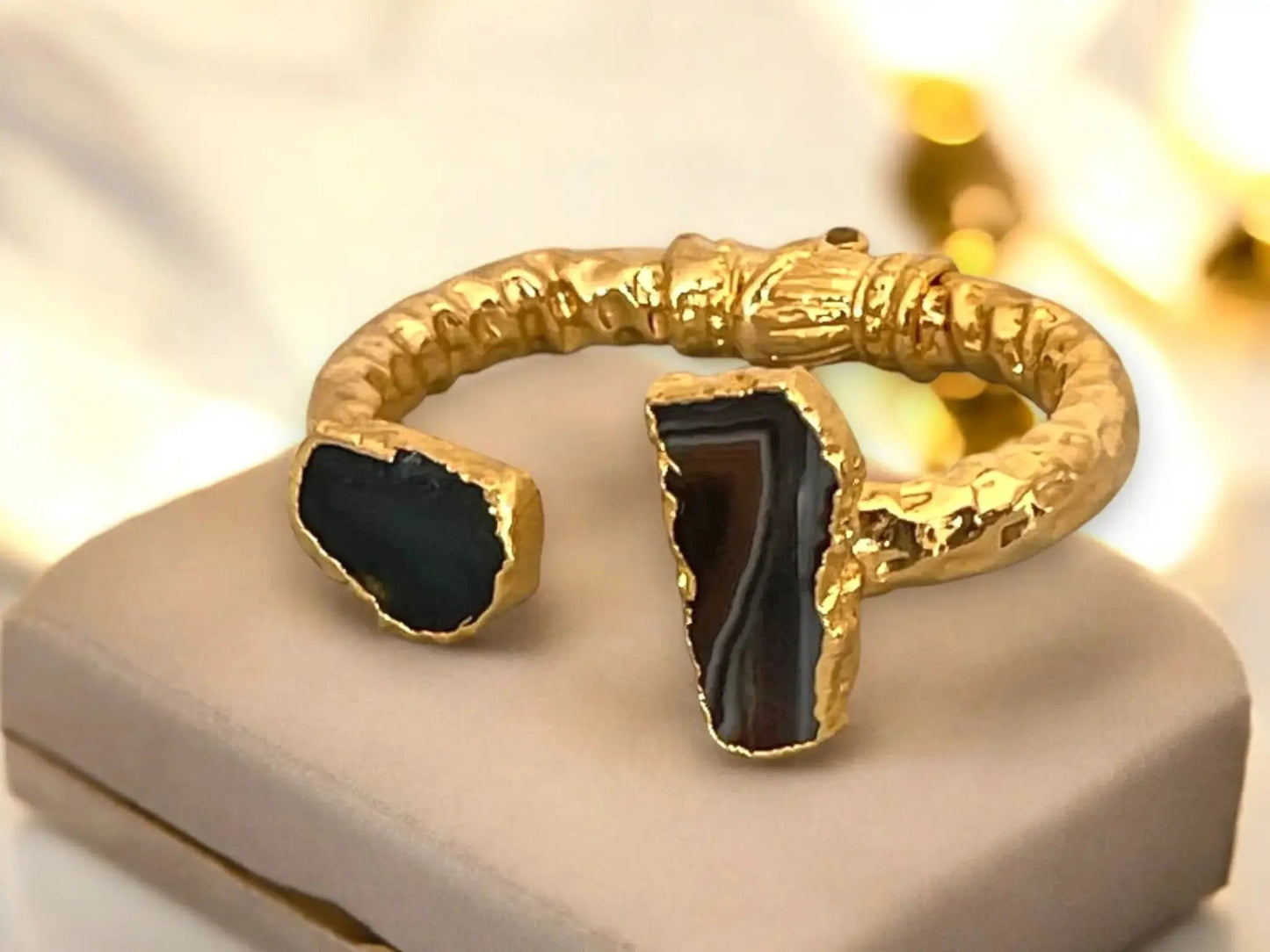 Agate Cuff Bracelet – Handmade Gold Plated Chunky Statement Bangle by Glam Duchess (handmade-minimalist-agate-open-cuff-bracelet-gold-plated-statement-bangle)