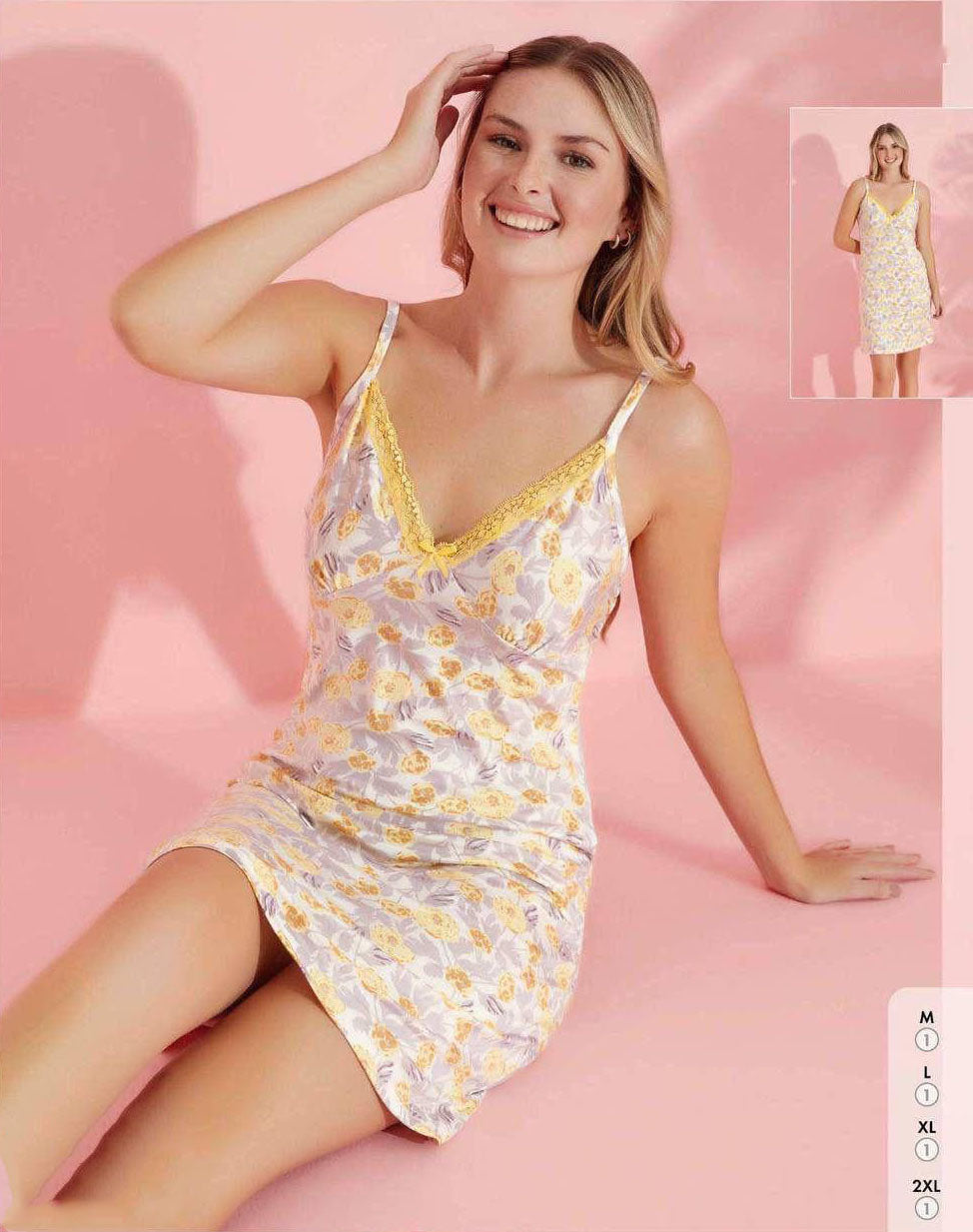 Super Soft Viscose Floral Lace-Trim Nightdress, made in Turkey