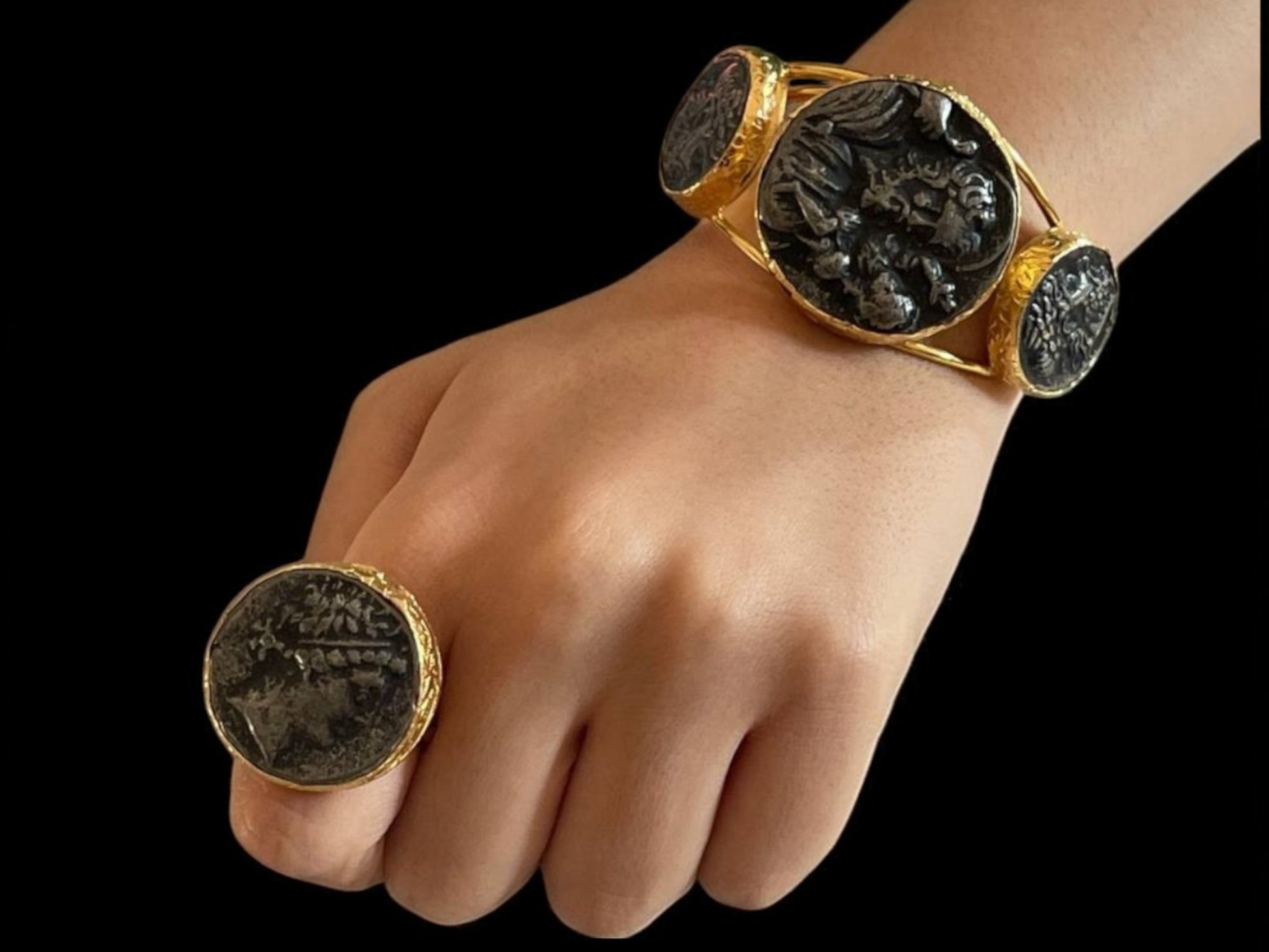 Handmade Gold Plated Imperial Gold Coin Bracelet & Ring Set – Ancient Roman-Inspired Statement Jewelry, Handmade In Turkey - Glam Duchess