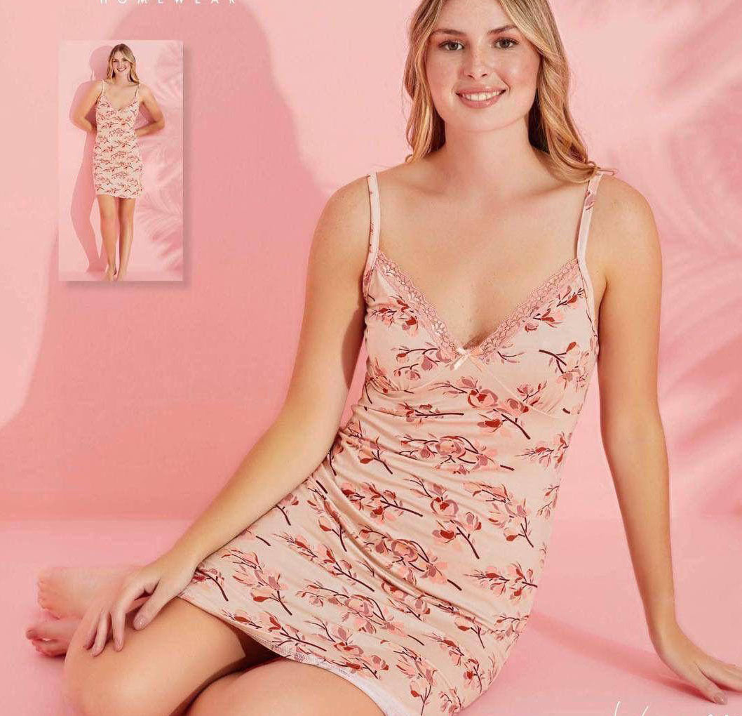 Super Soft Viscose Floral Lace-Trim Nightdress, made in Turkey