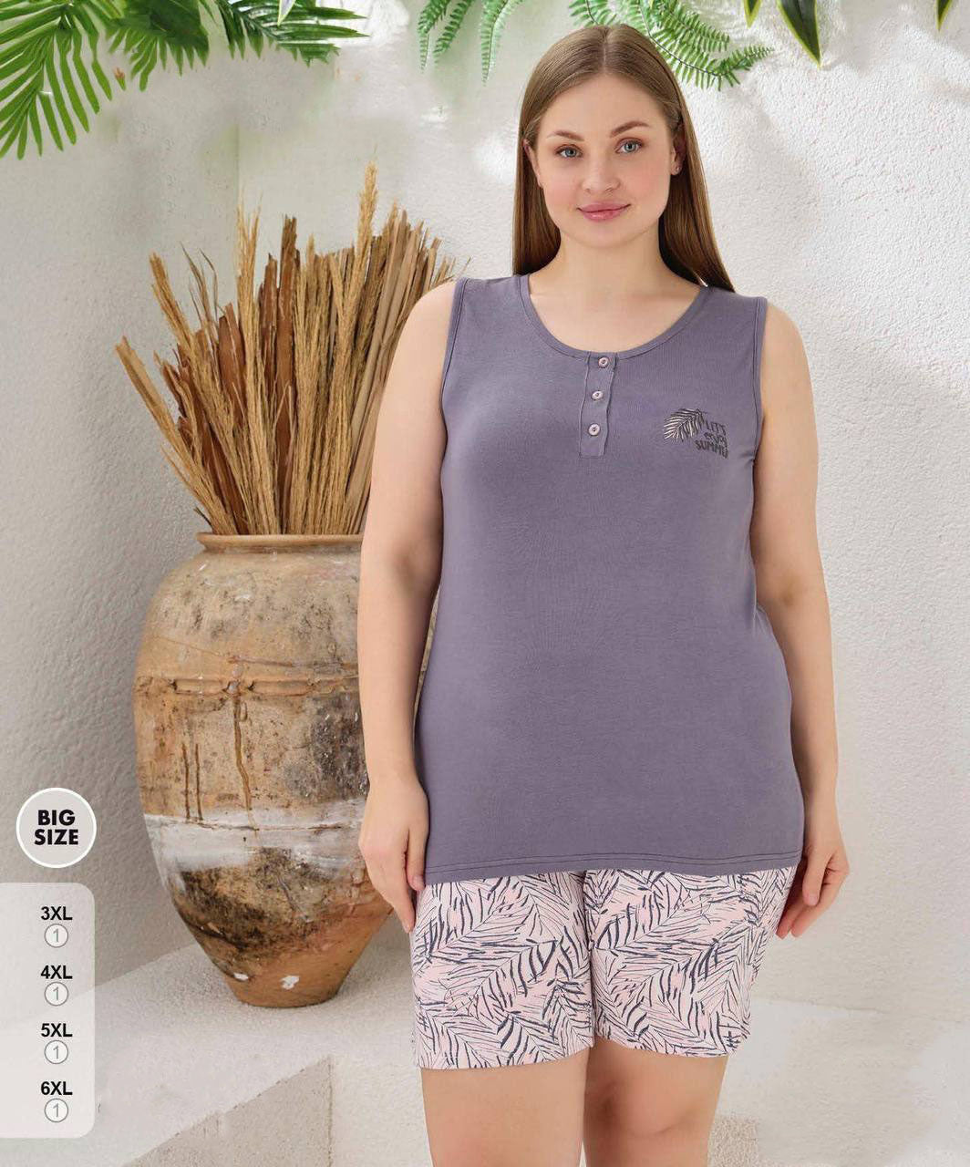Super Soft Plus Size Sleeveless Pajama Set , made in Turkey