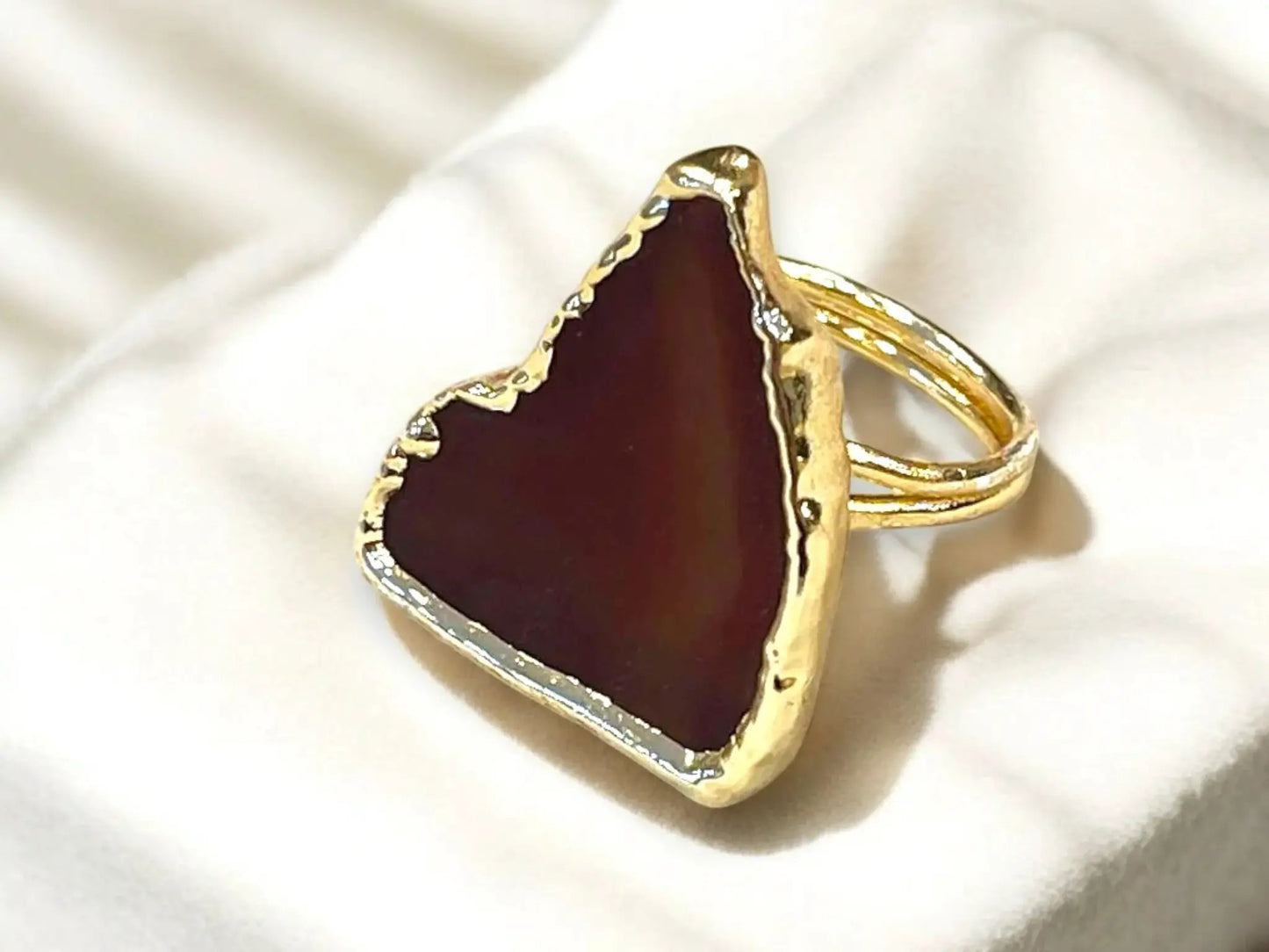 Gold-Plated Agate Bracelet | Handmade Raw Agate Jewelry Set - Adjustable Cuff & Ring by Glam Duchess (handmade-gold-plated-raw-agate-cuff-bracelet-and-ring-set-bohemian-bold-statement-gemstone-jewelry-unique-natural-stone-bracelet-ring-404957902)