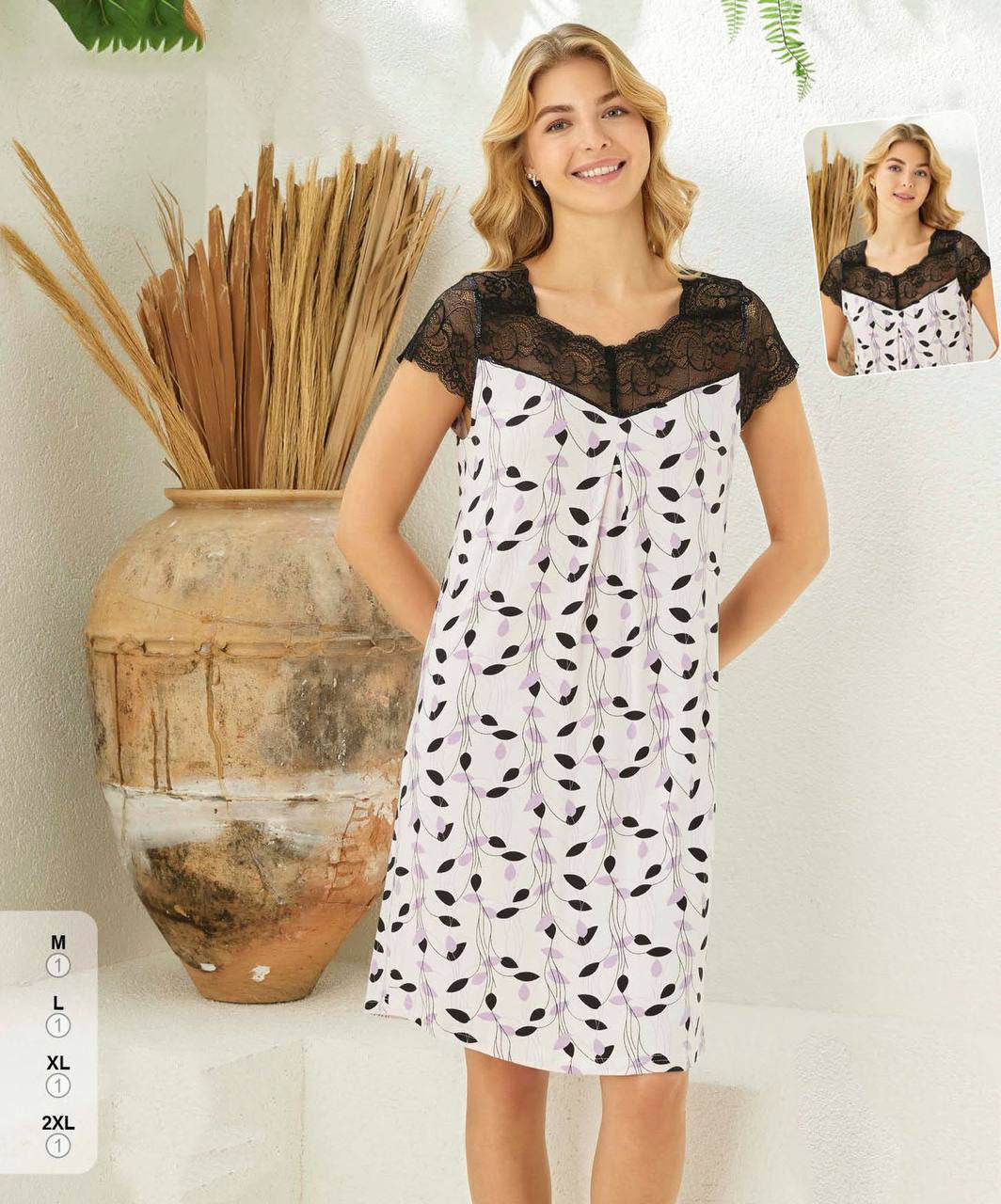 Super Soft& Comfortable Viscose Nightdress with Lace Detail, Made in Turkey