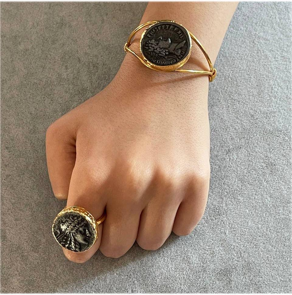 Handmade Gold Plated Imperial Gold Coin Bracelet & Ring Set – Ancient Roman-Inspired Statement Jewelry, Handmade In Turkey - Glam Duchess