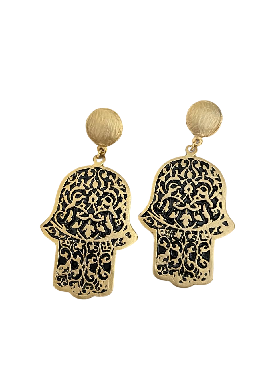 Gold-plated Turkish Dangle Earrings - Handmade Fatima Hand Hamsa Design, Handmade In Turkey - Glam Duchess