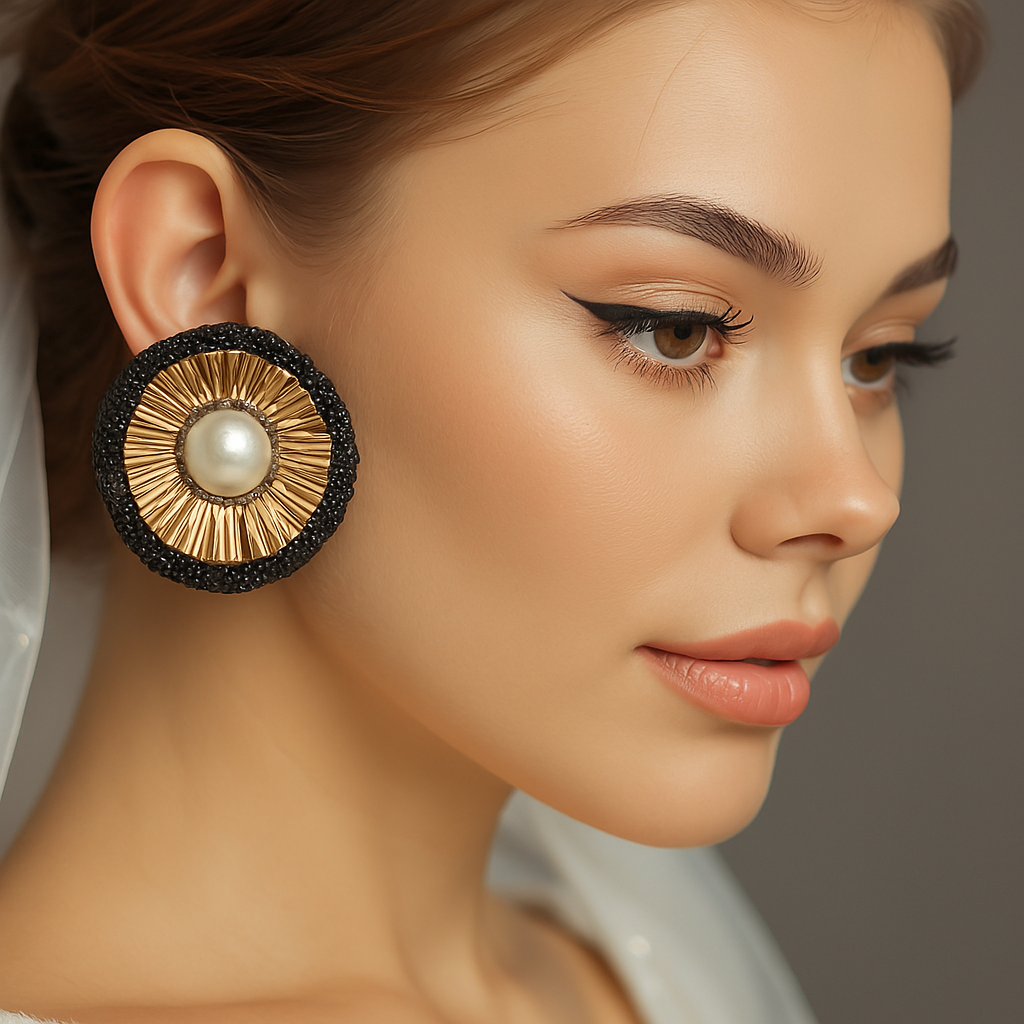 Pearl Pointed Stone Paved Rim Flower Earrings