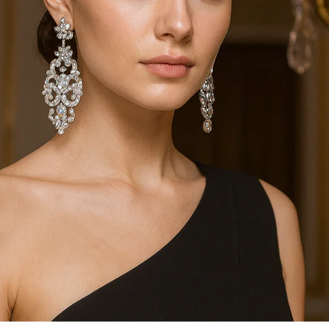 Crystal Chandelier Earrings | Elegant Drop Jewelry for Evening Events & Weddings by Glam Duchess (glamorous-crystal-chandelier-earrings-statement-luxury-jewelry-copy)