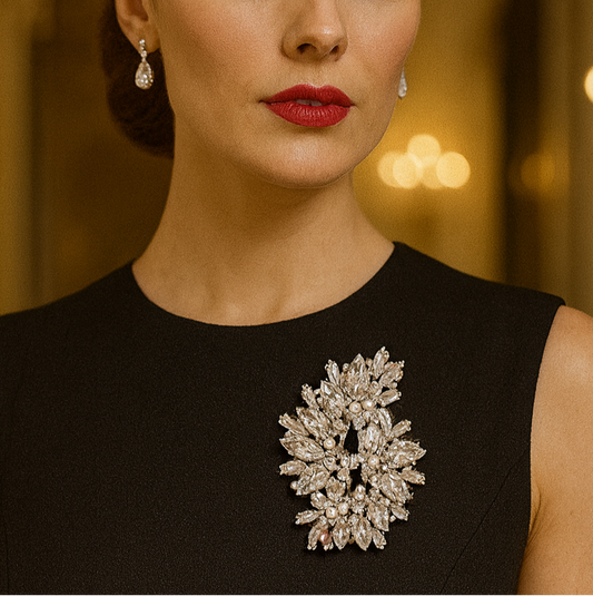 Glamorous Crystal & Pearl Wreath Brooch – 3 Inch Luxury Statement Pin - Glam Duchess