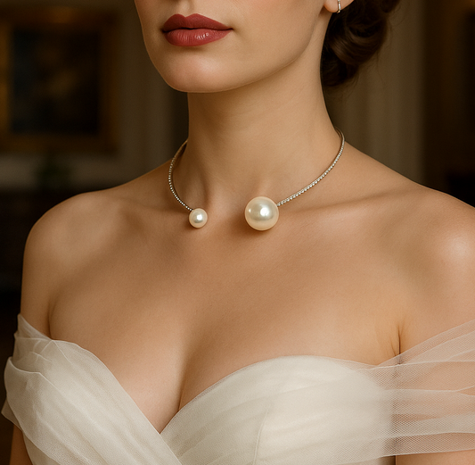 Crystal Pearl Open Choker Collar Wedding Jewelry - Glam Duchess