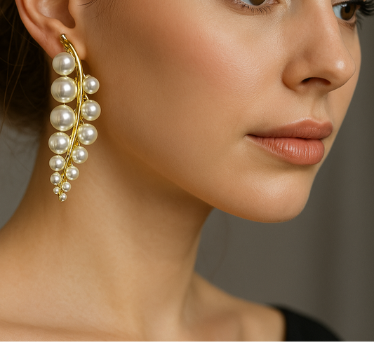 Gold Plated Pearl Crystal Drop Earrings - Bridal Bridesmaid Jewelry Gift, Handmade In Turkey - Glam Duchess