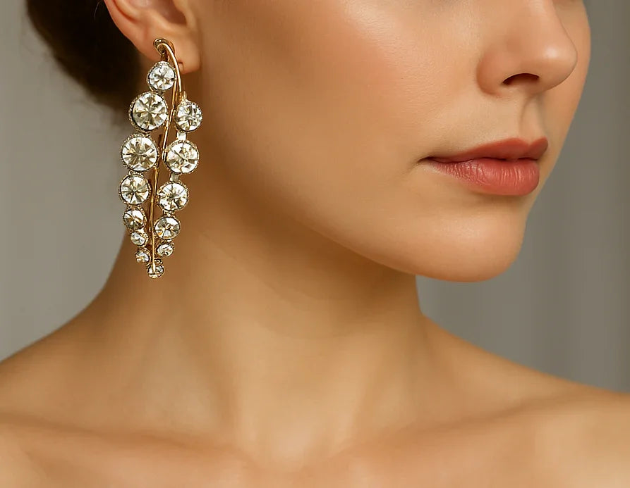 Gold Plated Pearl Crystal Drop Earrings - Bridal Bridesmaid Jewelry Gift, Handmade In Turkey - Glam Duchess