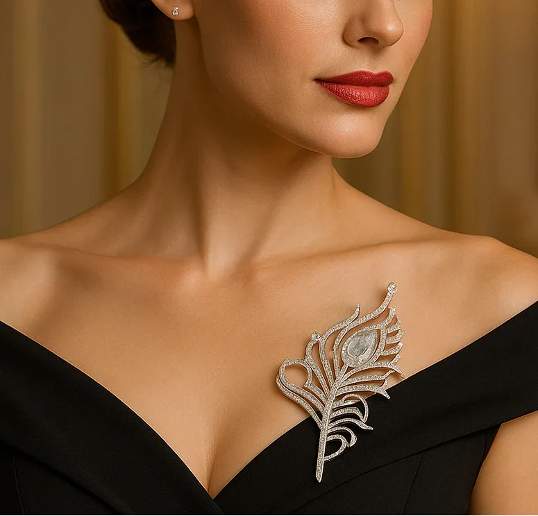 Luxury Crystal Peacock Feather Brooch – Elegant Statement Pin - Glam Duchess