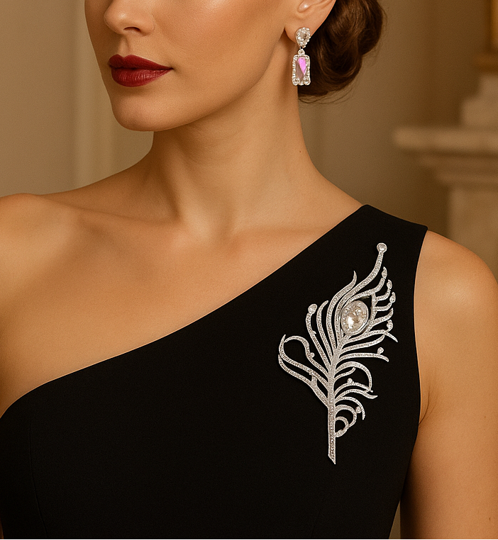 Luxury Crystal Peacock Feather Brooch – Elegant Statement Pin - Glam Duchess
