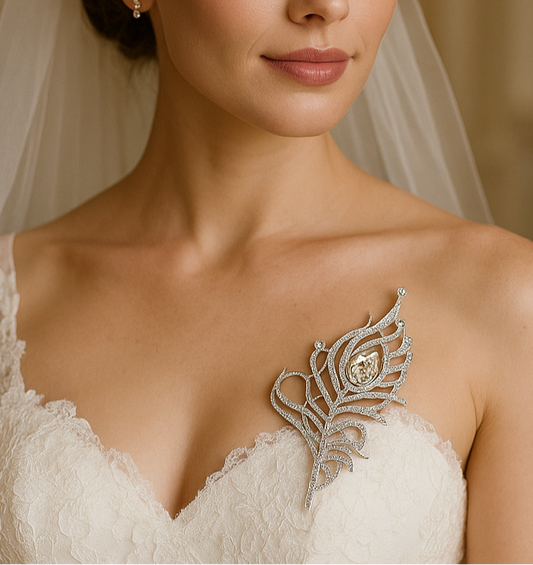 Luxury Crystal Peacock Feather Brooch – Elegant Statement Pin - Glam Duchess