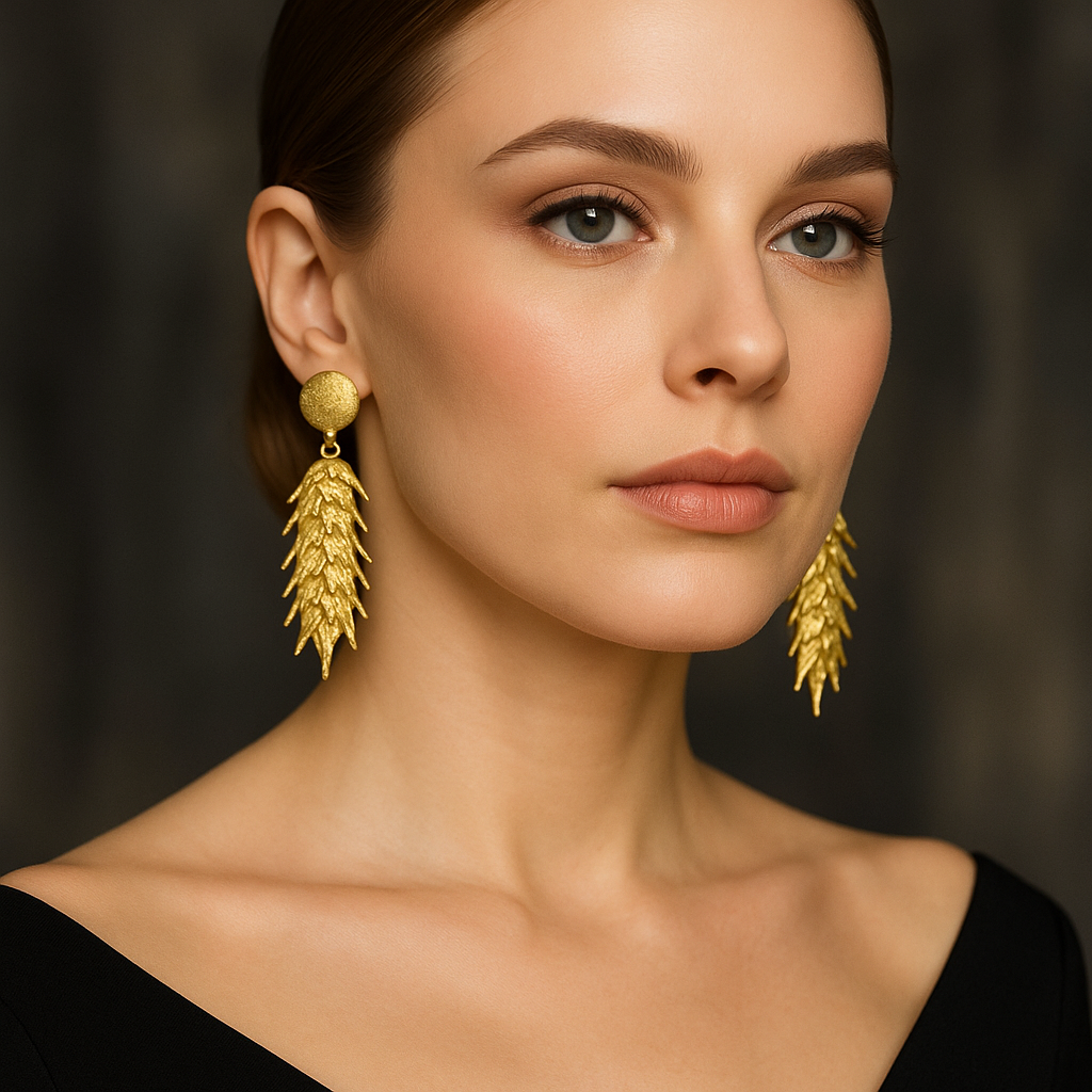Gold Plated Drop Earrings - Unique Handmade Chunky Wheat Statement Earrings, Handmade In Turkey - Glam Duchess