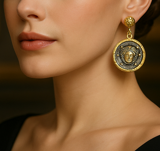 Handmade 18k Gold Plated Roman Coin Medusa Medallion Earrings, Made in Turkiye - Glam Duchess