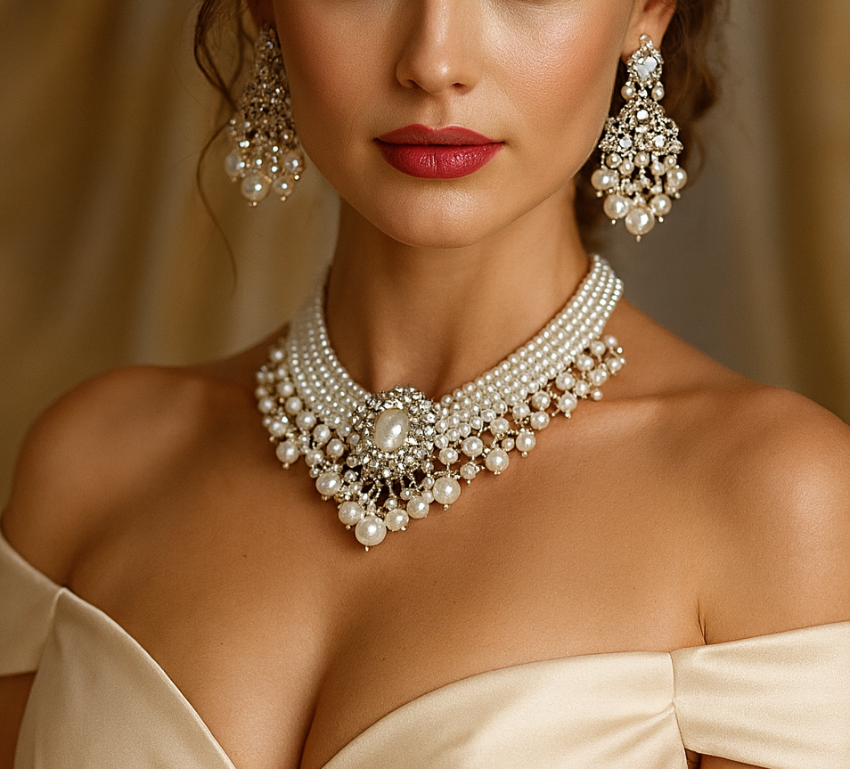 Handmade Pearl Bridal Jewelry Set – Statement Necklace & Earrings for Weddings - Glam Duchess
