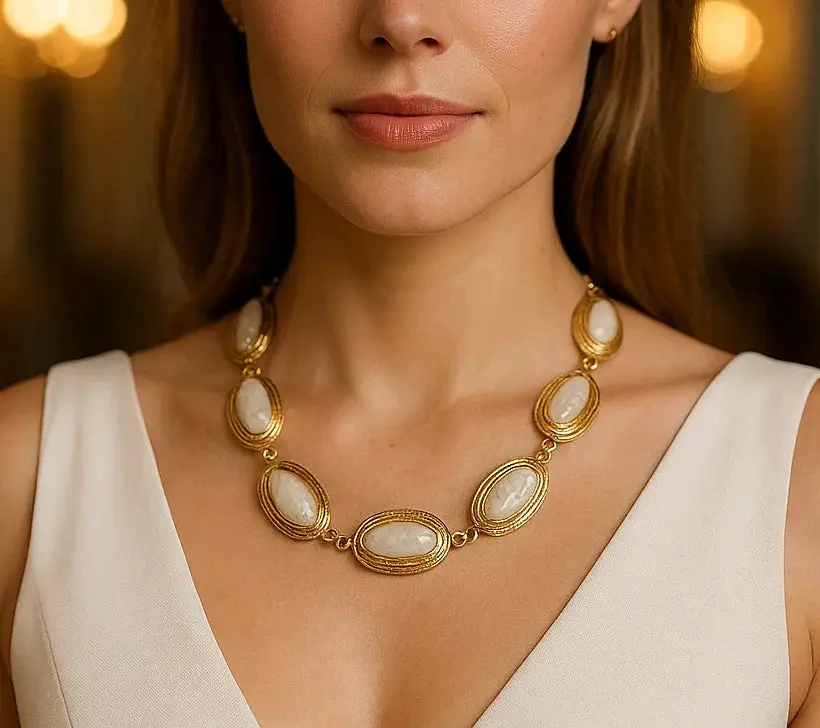 Gold Plated Pearl Jewelry – Luxury Necklace, Bracelet & Classic Stud Earrings Set by Glam Duchess (luxury-gold-plated-pearl-jewelry-set-necklace-bracelet-stud-earrings)