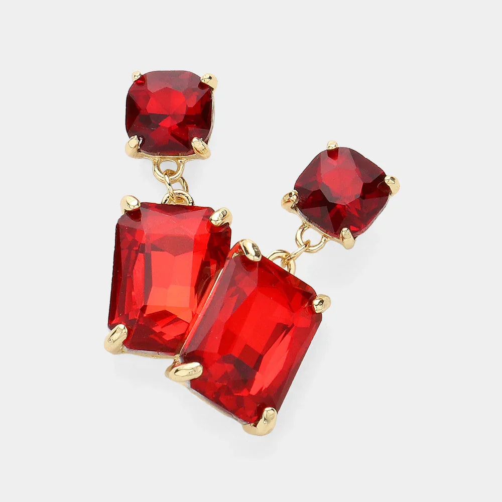 Square Rectangle Link Dangle Evening Earrings - Glam Duchess