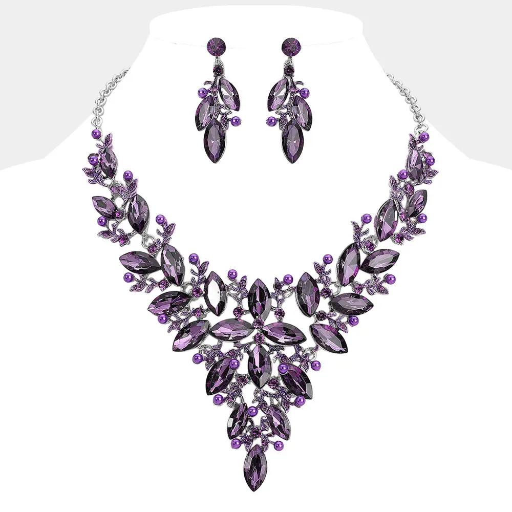 Purple Crystal Statement Necklace & Earrings Set – Amethyst Look Bridal Jewelry, Formal Evening Set by Glam Duchess (purple-crystal-statement-necklace-earrings-set-amethyst-look-bridal-jewelry-formal-evening-set)