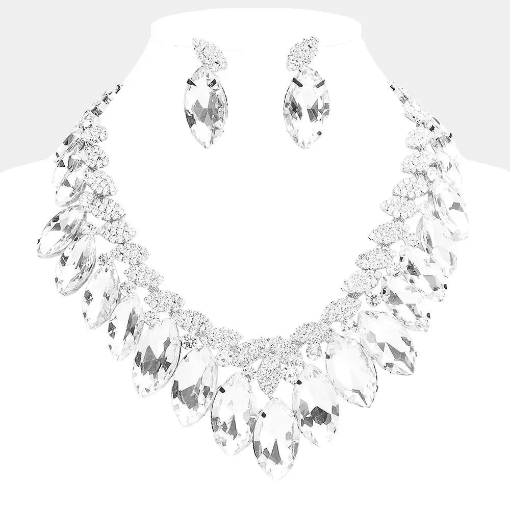 Bridal Statement Necklace – Luxora Crystal Jewelry Set With Marquise Floral Design by Glam Duchess (wedding-jewelry-luxora-crystal-bridal-statement-necklace-earring-set)