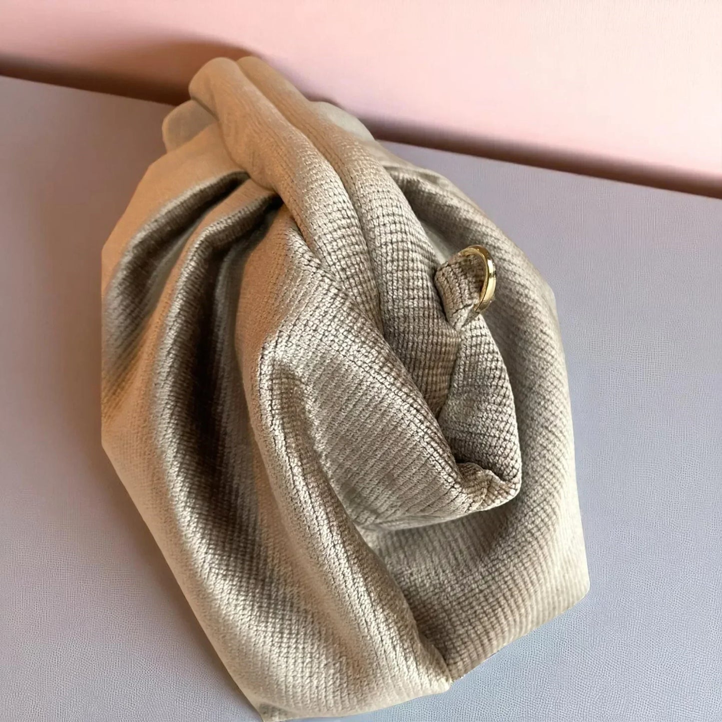 Textured Brown Clutch Purse | Handmade Neutral Folded Bag | Minimalist Soft Fabric Evening Bag | Elegant Everyday Accessory - Glam Duchess