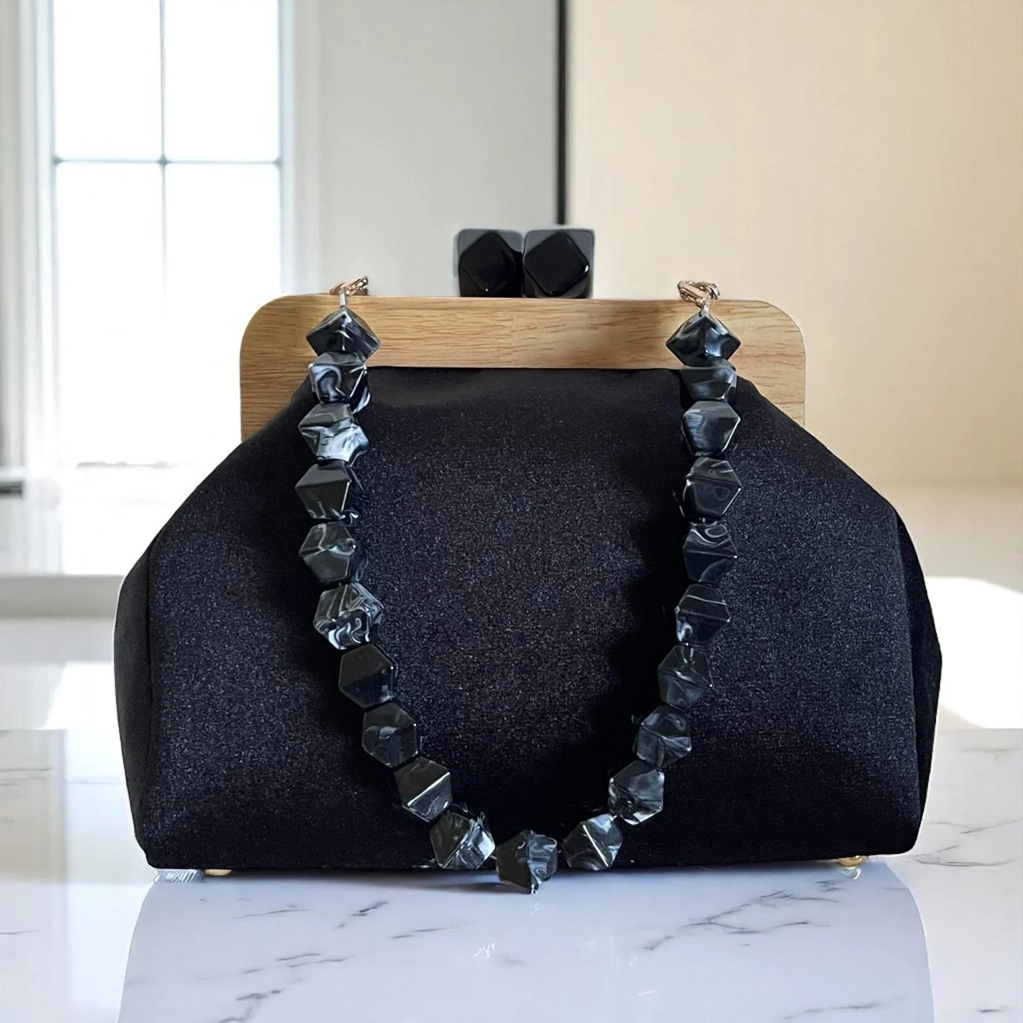 Unique Black Velvet Clutch Bag, Handmade Luxury Large Evening Purse, Gift for Her - Glam Duchess