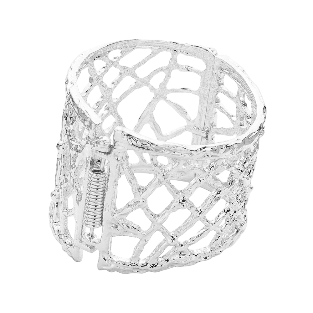 Hollow Out Cut Textured Metal Hinged Bracelet