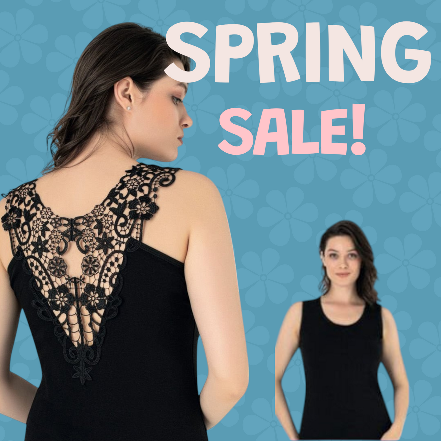 Super Soft Lace Back Sleeveless Top – Elegant Floral Detail, Made in Turkey