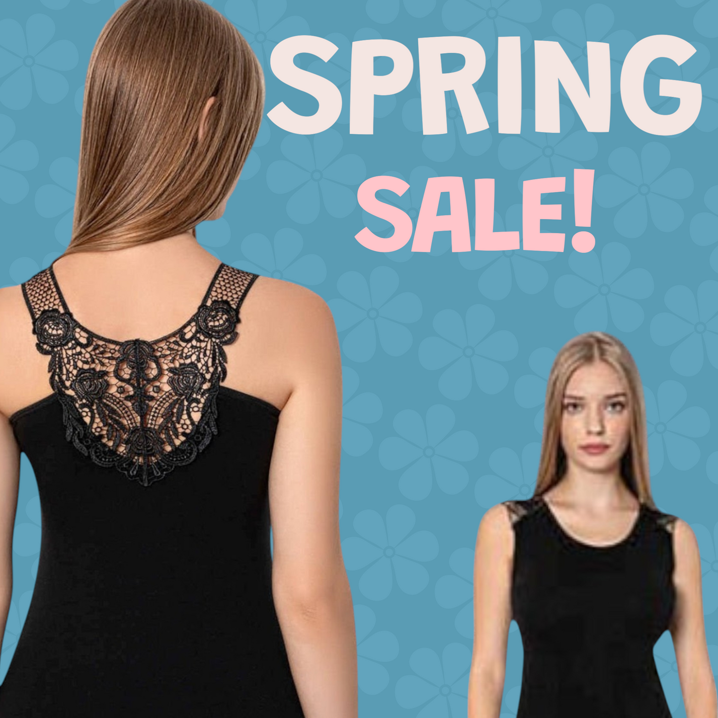 Super Soft Lace Back Sleeveless Top – Elegant Floral Detail, Made in Turkey