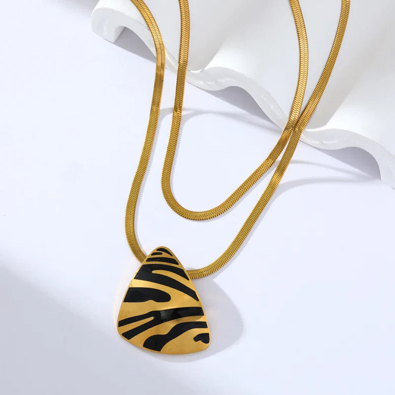 Stainless Steel Geometric Black Pendant Necklace