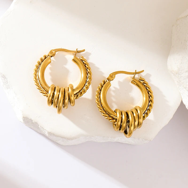 Stainless Steel Gold Color Twist Hoop Earrings