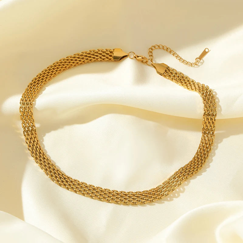 Stainless Steel Metal Cuban Chain Wide Neck Necklace