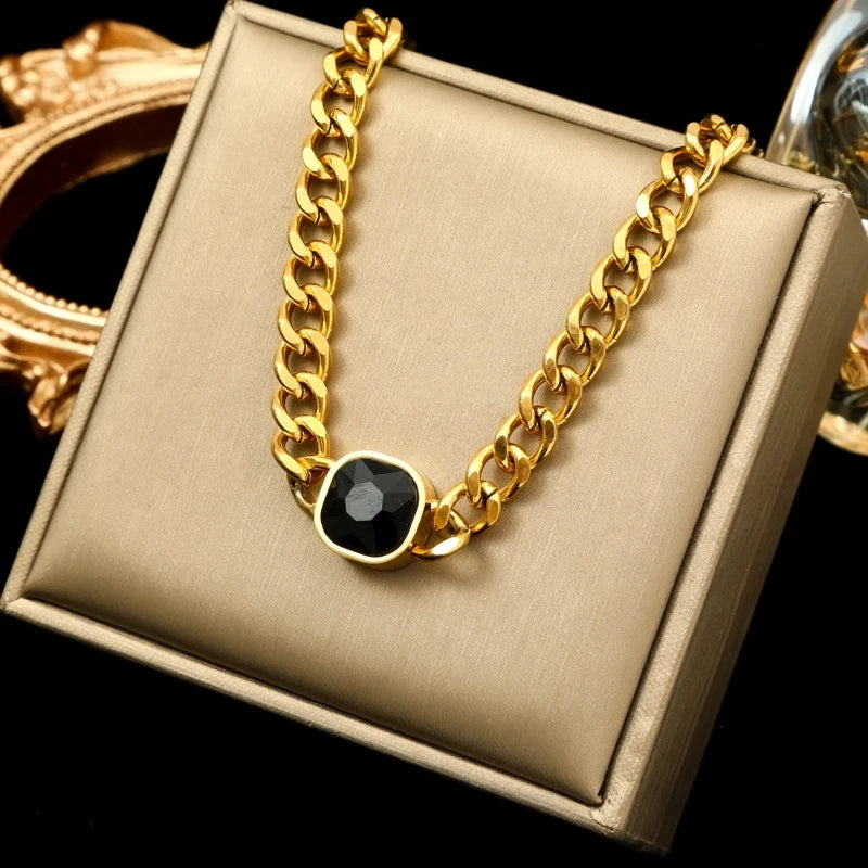 Stainless Steel Gold Color Thick Link Chain Necklace