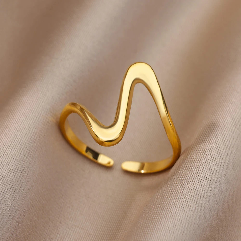 Vintage Green Zircon Adjustable Ring - Geometric Gold Stainless Steel Wedding Jewelry