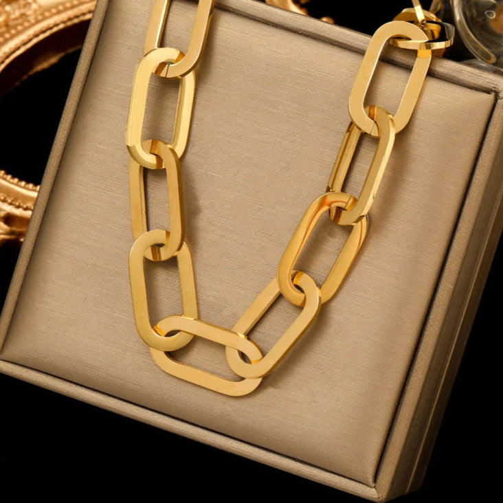 Stainless Steel Gold Color Thick Link Chain Necklace