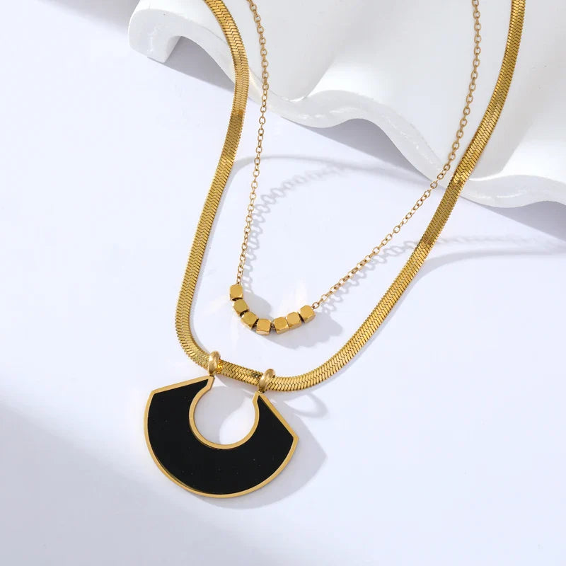 Stainless Steel Geometric Black Pendant Necklace